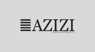 Azizi Developments logo with horizontal lines design element on the left.
