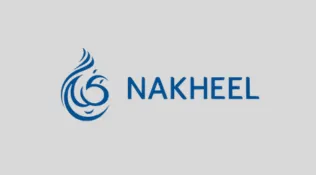 Nakheel logo in blue on a light gray background.