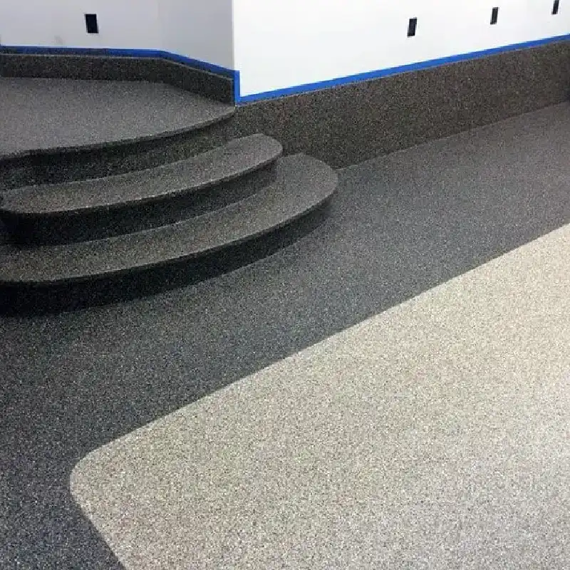Stone carpet flooring on steps and floor in a home interior.