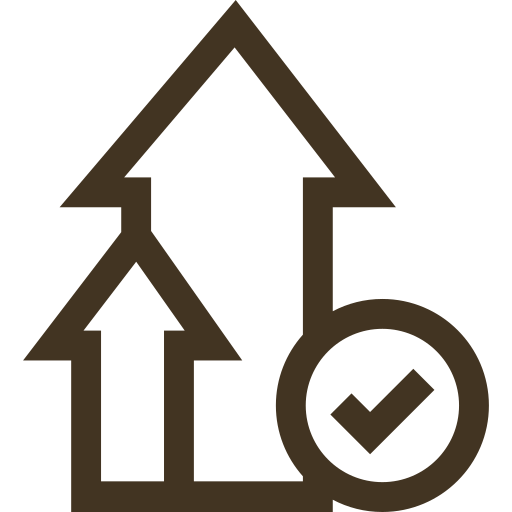 Home: Arrow icons indicating an upgrade with a checkmark