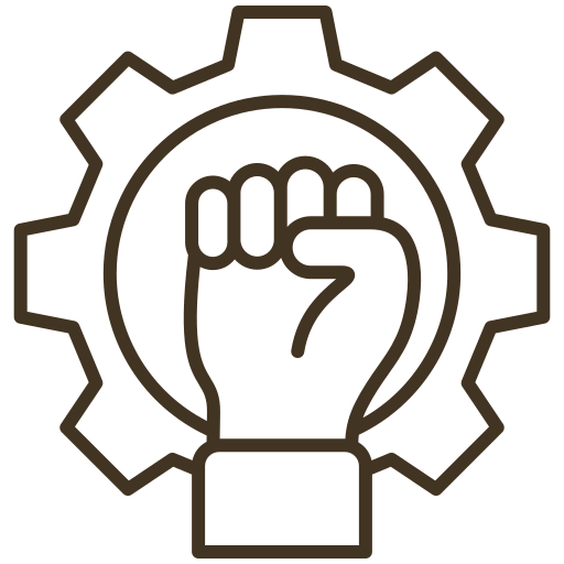 Fist inside gear, symbolizing labor, industry, or worker's rights