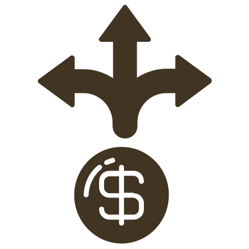 Money with arrows pointing in different directions, representing investment options.