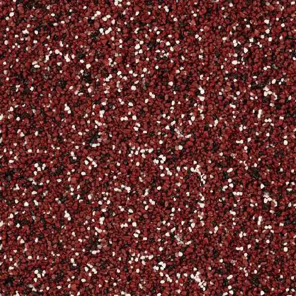 Stone carpet flooring with red, white, and black aggregate mix.