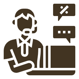 Customer service agent wearing headset with computer and speech bubbles